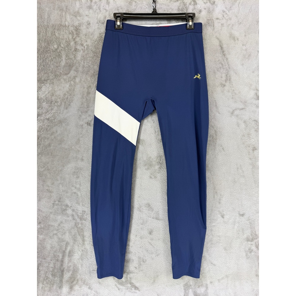 Tracksmith Allston Running Tights Men XL Navy Blue Ivory Sash Ankle Zip Leggings